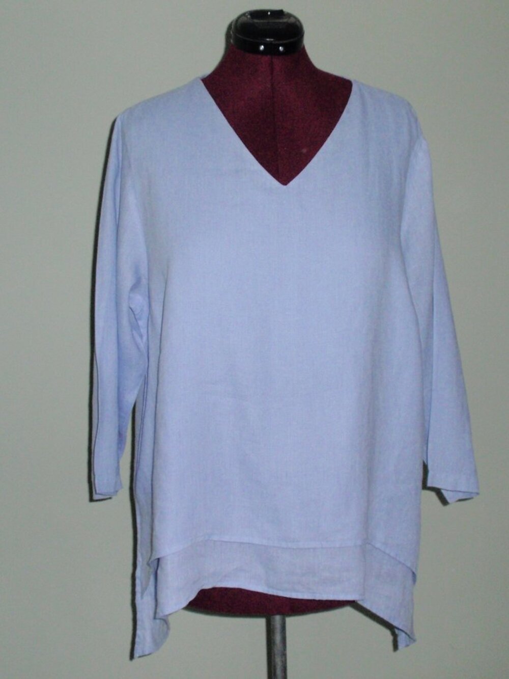 La Fixsun Blue Shark bite V-neck layered Linen Top Blouse Size M USA Vintage